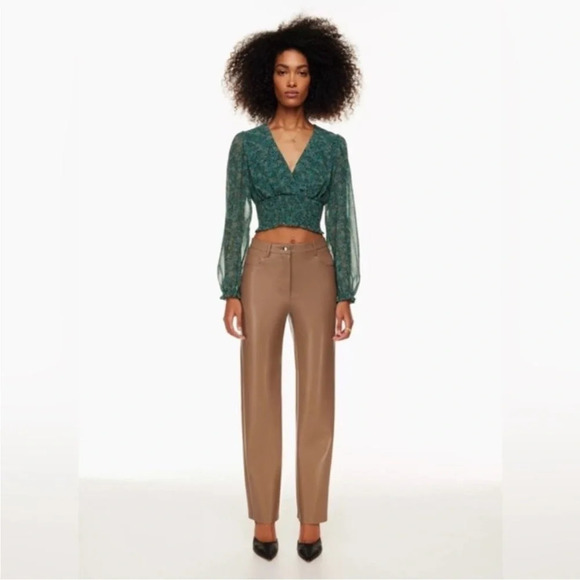Aritzia Wilfred The Melina Pant Vegan Leather Brown Size 12 - Picture 3 of 10